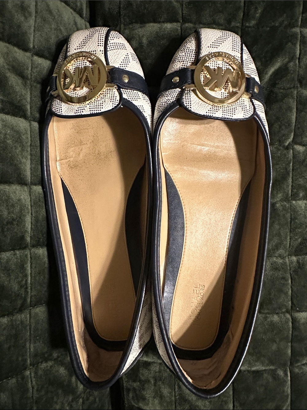 Michael Kors Navy & White MK Signature Logo Ballet Flats with Gold Hardware - Picture 7 of 16